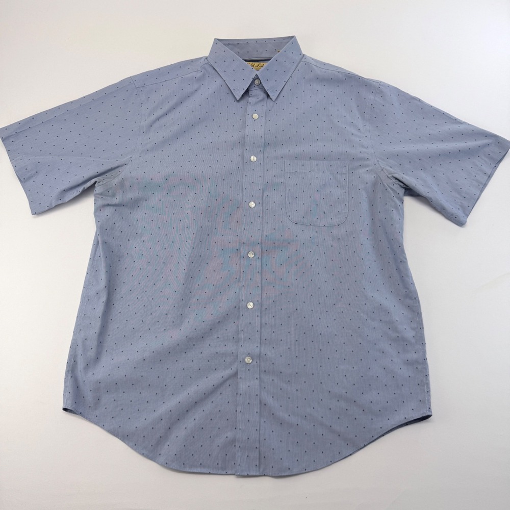 Roundtree & Yorke Gold Label Mens Blue Polka Dot Non-Iron Cotton Shirt Large
